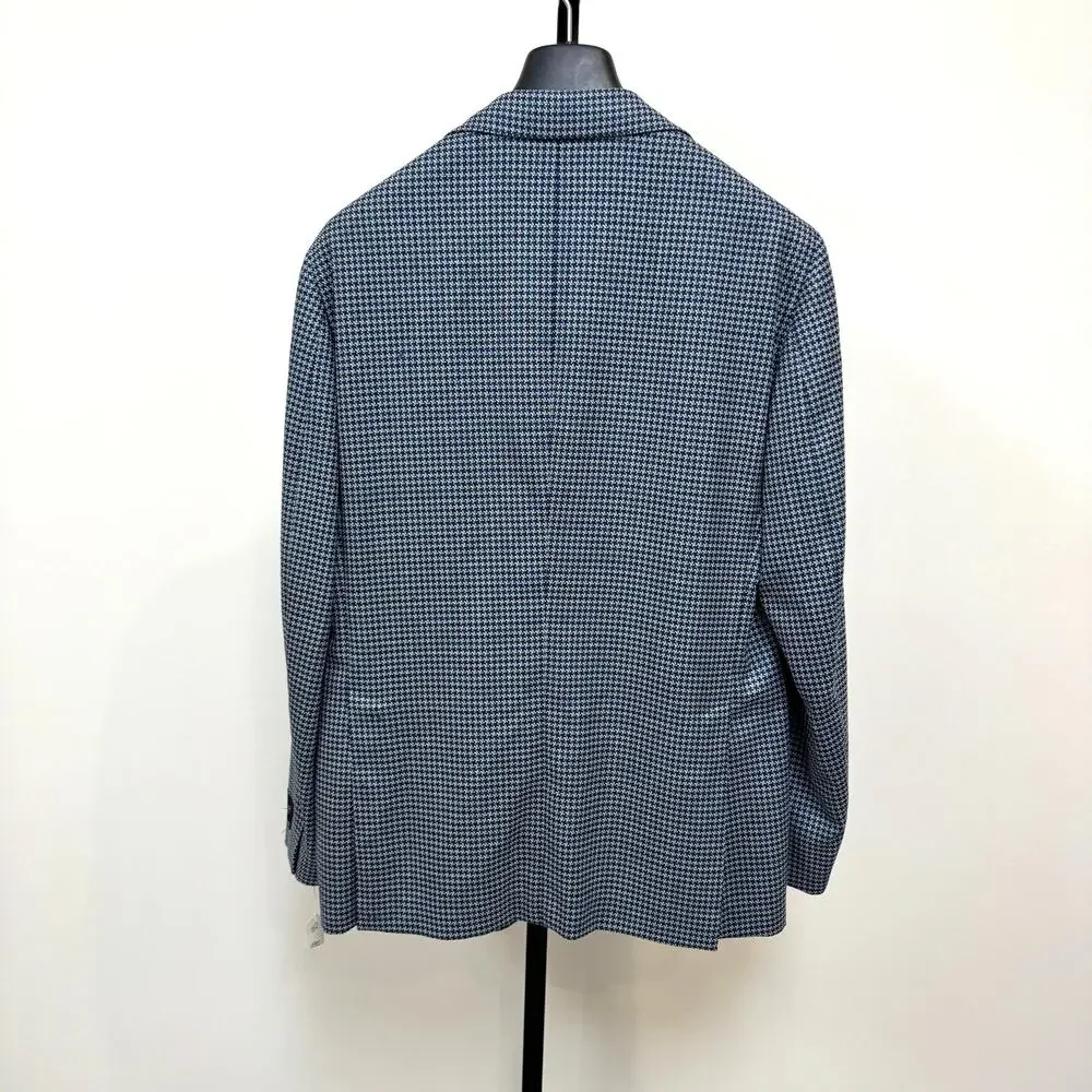 Belvest Blue Houndstooth Unstructured Sport Coat 52 NEW Super 100's Wool Blazer